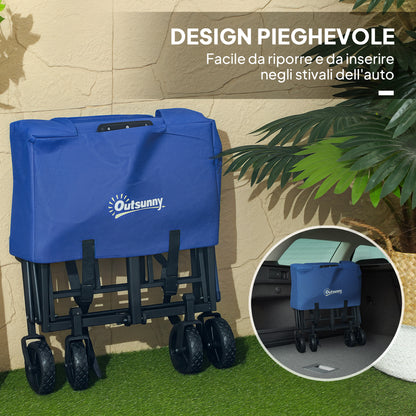 Carrello da Giardino 62L Pieghevole con Maniglia Regolabile, in Metallo e Tessuto Oxford, 76x48x86 cm, Blu
