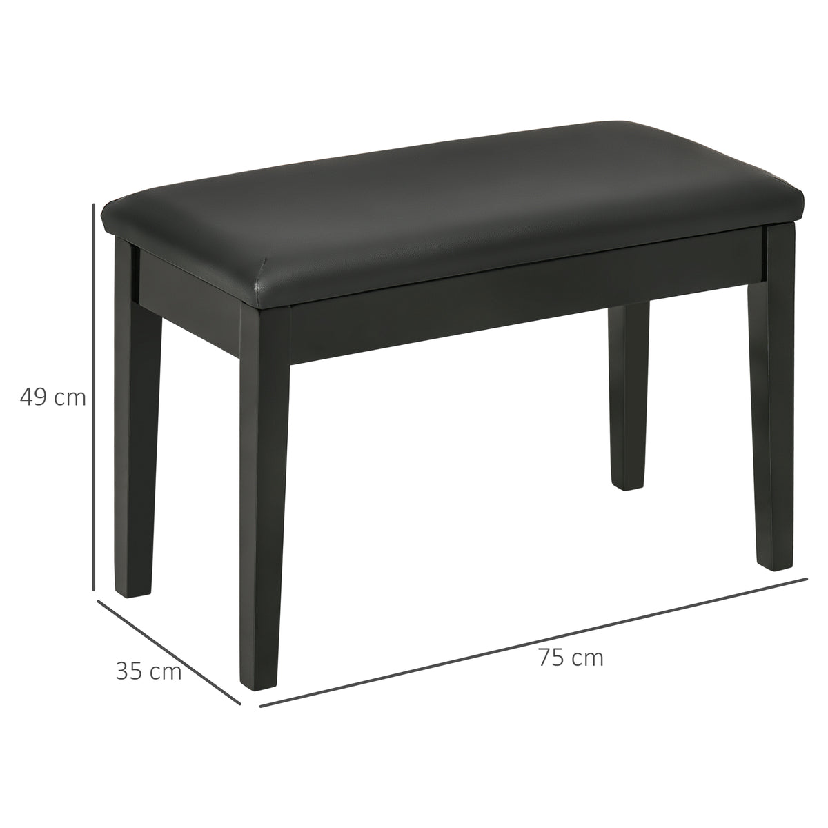 Sgabello per Pianoforte con Vano Contenitore in Legno e Finta Pelle PU, 75x35x49cm, Nero