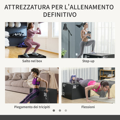 Plyo Box 3 in1 a 3 Altezze, Jumping Box Pliometrico Capacità 120kg, 75x51x61cm, Nero