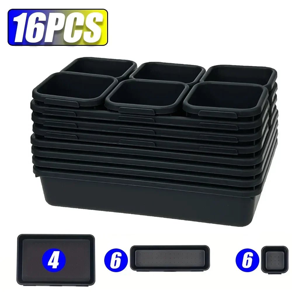Vaschette organizer modulari per cassetti e attrezzi – set nero