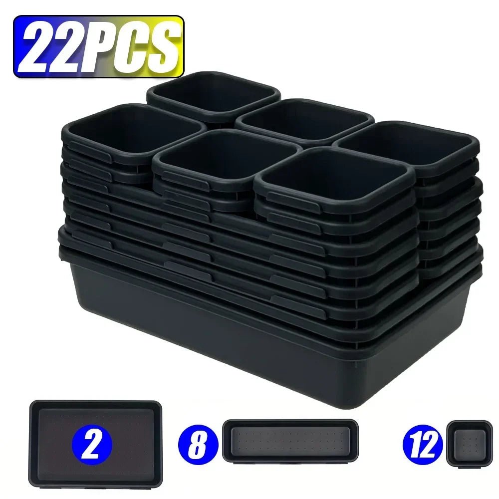 Vaschette organizer modulari per cassetti e attrezzi – set nero