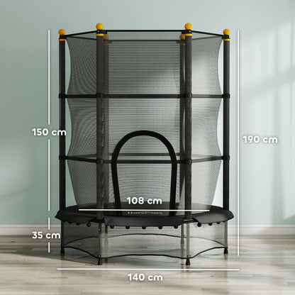 Tappeto Elastico per Bambini con Rete di Sicurezza e Pali Imbottiti Età 3-10 Anni, 140 x 190 cm, Nero