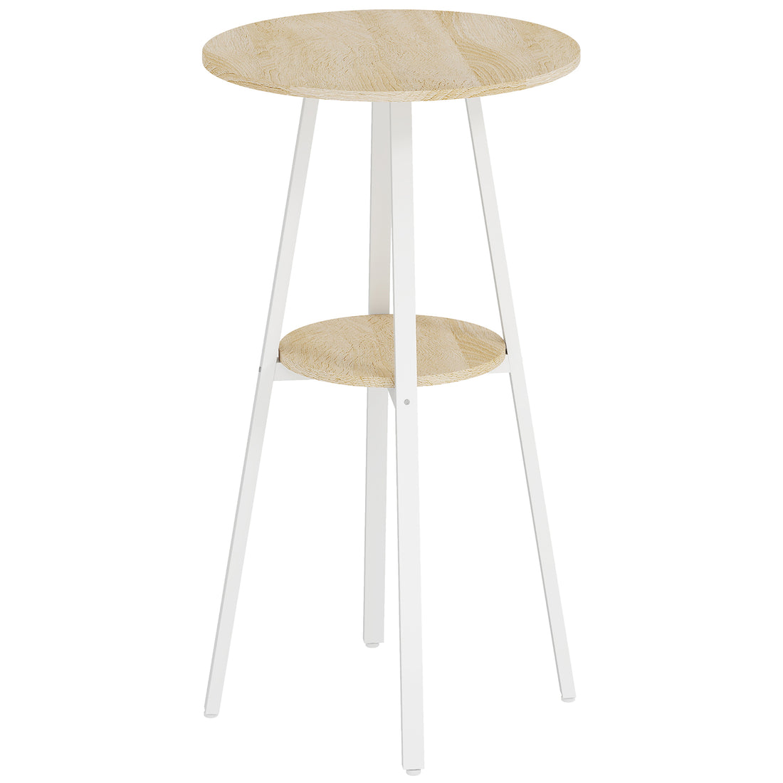 Tavolo Alto Rotondo con Mensola, Tavolo Moderno per Cucina o Sala da Pranzo, per 2 Persone, Naturale e Bianco