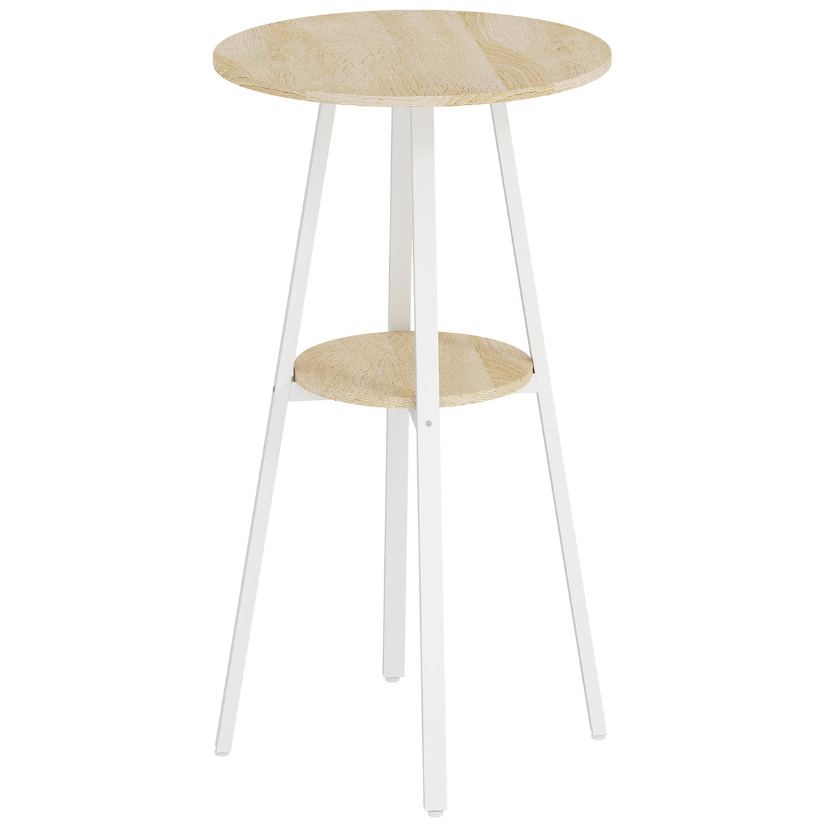 Tavolo Alto Rotondo con Mensola, Tavolo Moderno per Cucina o Sala da Pranzo, per 2 Persone, Naturale e Bianco