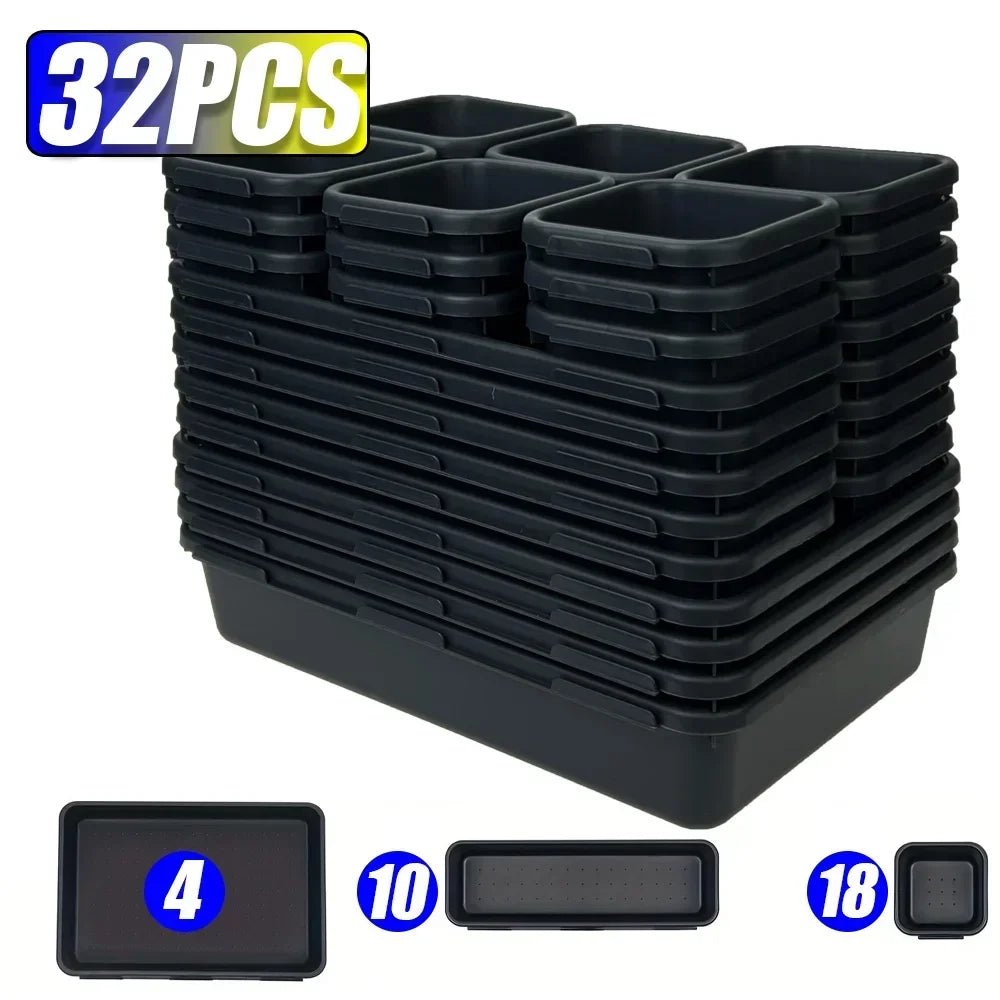 Vaschette organizer modulari per cassetti e attrezzi – set nero