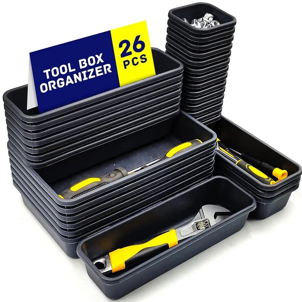 Vaschette organizer modulari per cassetti e attrezzi – set nero