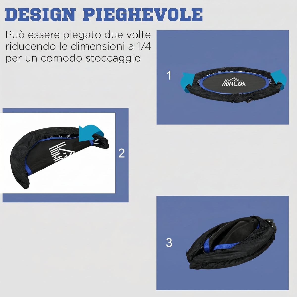 Mini Trampolino Fitness 102 cm Pieghevole con Manubrio Regolabile in Altezza, Blu