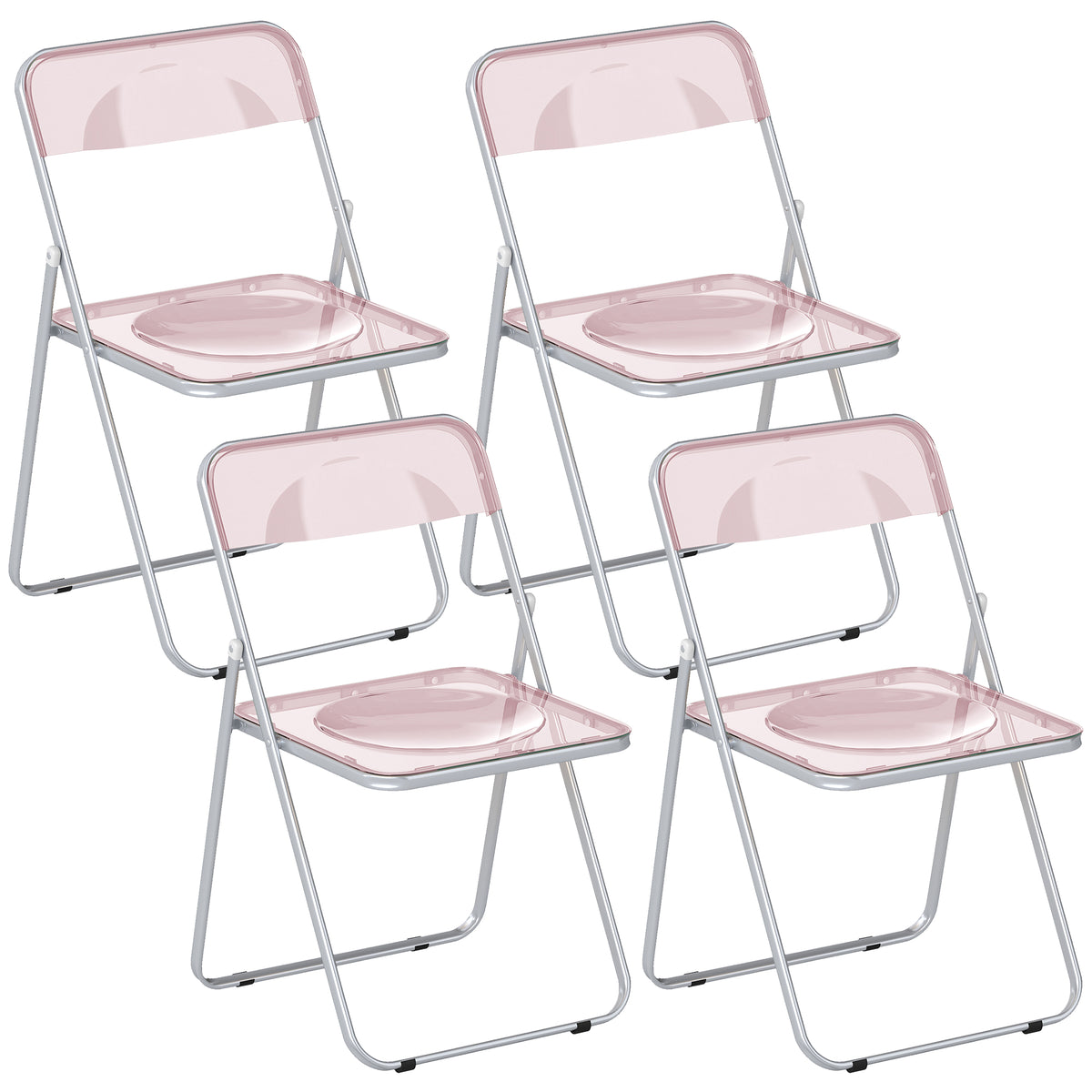 Set da 4 Sedie Pieghevoli in Acrilico Trasparenti, Rosa
