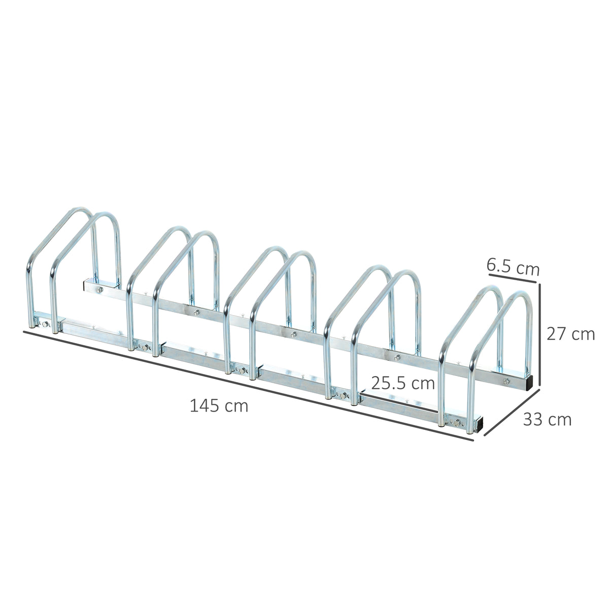 Rastrelliera Portabiciclette Parcheggio per 5 Biciclette in Acciaio, 1453327 cm, Argento