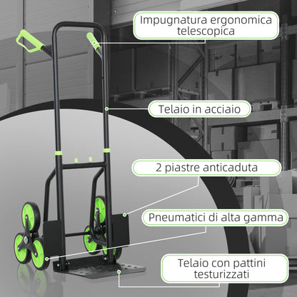Carrello Portapacchi per Scale 6 Ruote, Pieghevole, Portata 120kg, in Acciaio, per Trasloco, Giardinaggio, Verde