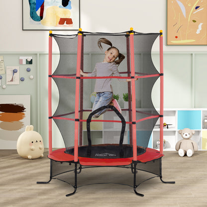 Trampolino Elastico per Bambini 1.6x1.9 m con Rete di Sicurezza e Pali Imbottiti, Età 3-10 Anni, Rosso