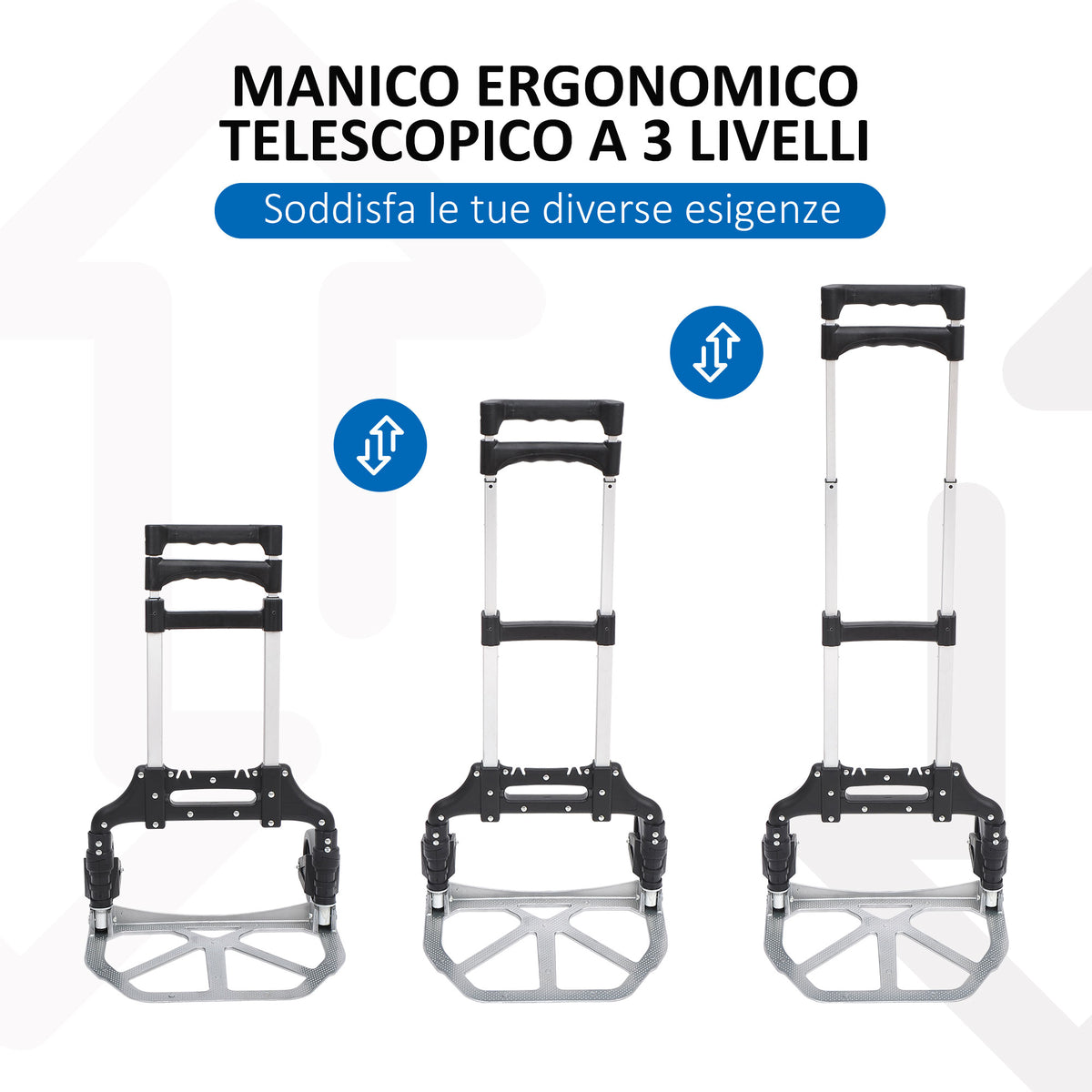 Carrello Portapacchi Pieghevole max 70kg con Maniglie Telescopiche e Altezza Regolabile, 41x38.5x100 cm, Argento