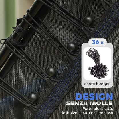 Tappeto Elastico per Bambini con Ingresso a Cerniera e Pali Imbottiti, in Acciaio, PP e EPE, 122x111x190 cm, Blu