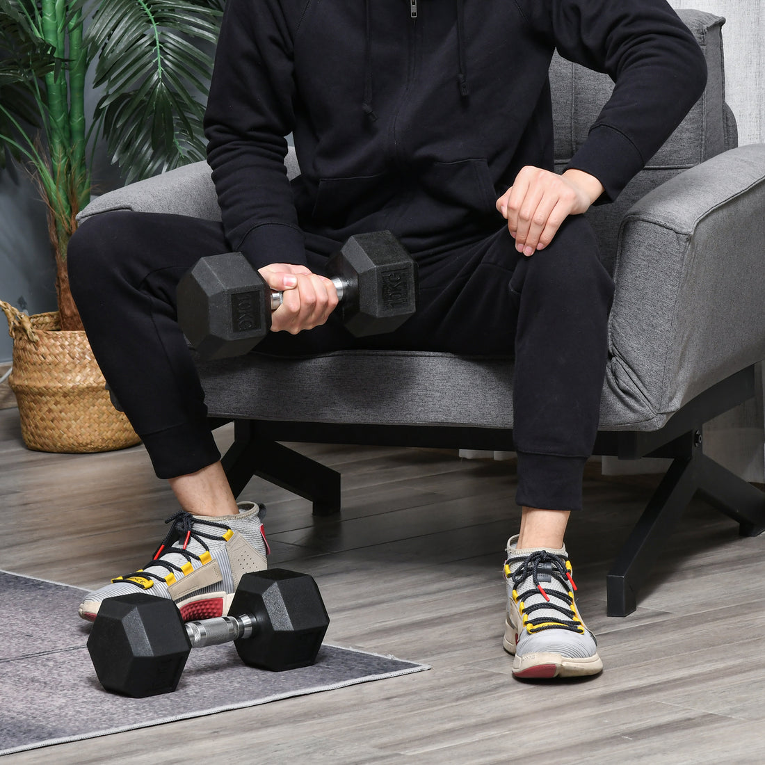Set 2 Manubri Esagonali da 10kg in Metallo e Gomma per Workout in Palestra, Casa e Ufficio, Nero