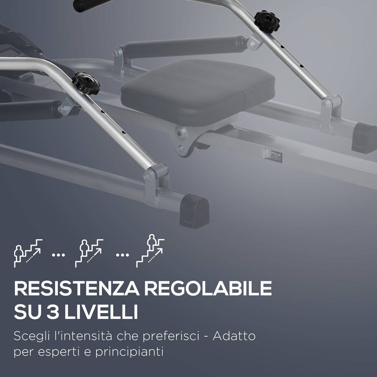 Vogatore Pieghevole, 4 Livelli di Resistenza e Display, Acciaio e ABS, 129x70x70 cm