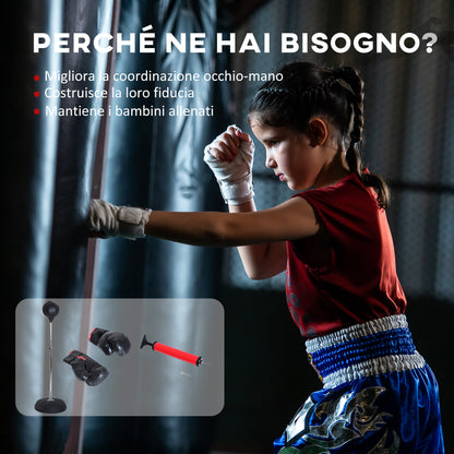 Punching Ball da Terra con Guantoni, Altezza Regolabile 126-144 cm e Base Riempibile, Nero