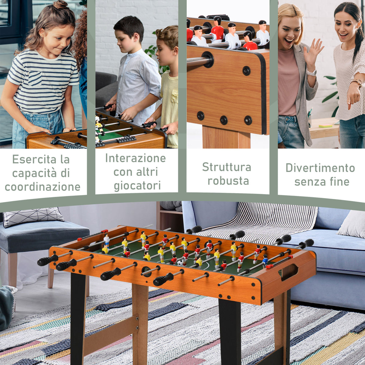 Calcio Balilla in Legno con 22 Giocatori e Accessori Inclusi