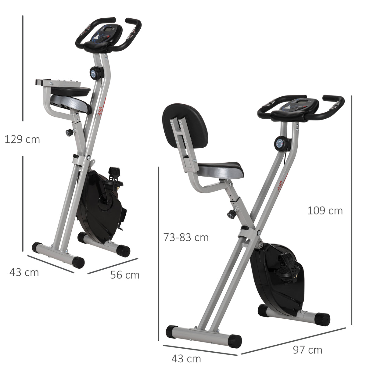Cyclette Pieghevole da Fitness in Acciaio, Cyclette Magnetica Pieghevole da Casa con Altezza Regolabile, Resistenza Magnetica a 8 Livelli, Schermo LCD, 43x97x109cm, Grigio