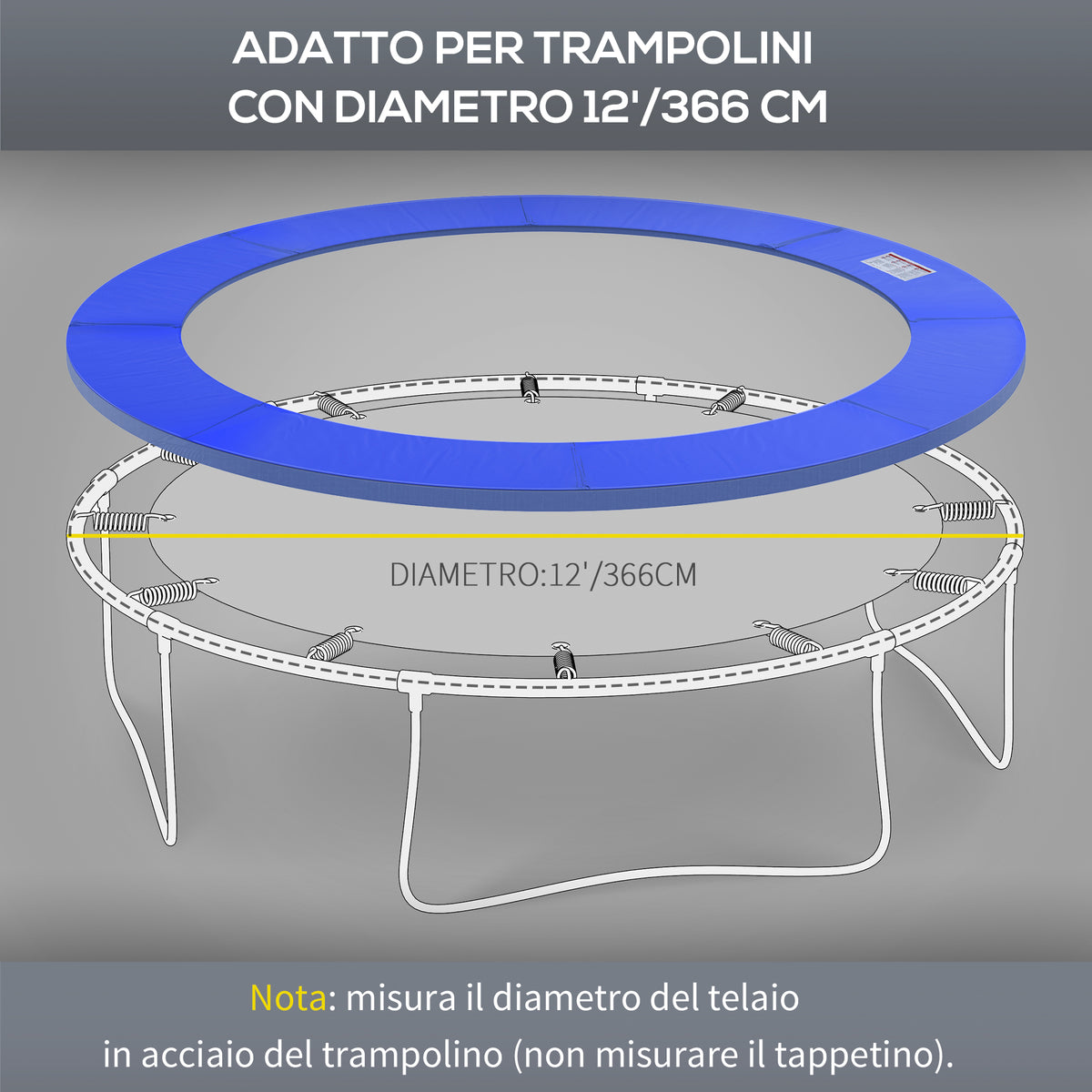Copertura Imbottita Bordo Trampolino, Protezione per Tappeto Elastico Giaridno in Plastica, 366cm, Nessun Foro per Palo, Blu