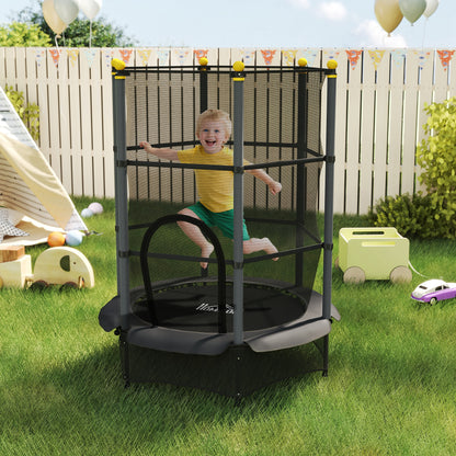 Tappeto Elastico per Bambini con Rete di Sicurezza e Pali Imbottiti Età 3-10 Anni, 140 x 190 cm, Nero