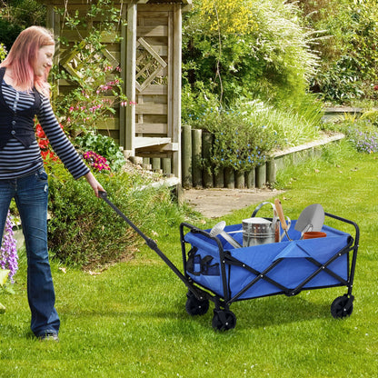 Carrello da Giardino 62L Pieghevole con Maniglia Regolabile, in Metallo e Tessuto Oxford, 76x48x86 cm, Blu