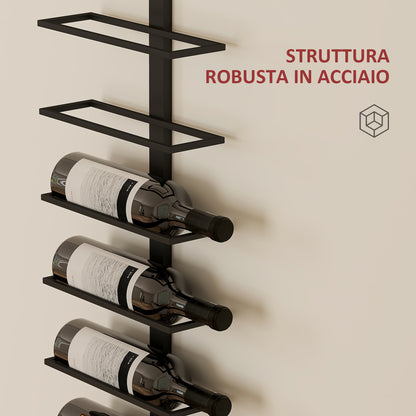 Portabottiglie da Parete a 10 Ripiani in Acciaio Nero per 10 Bottiglie,, 27x10x116 cm