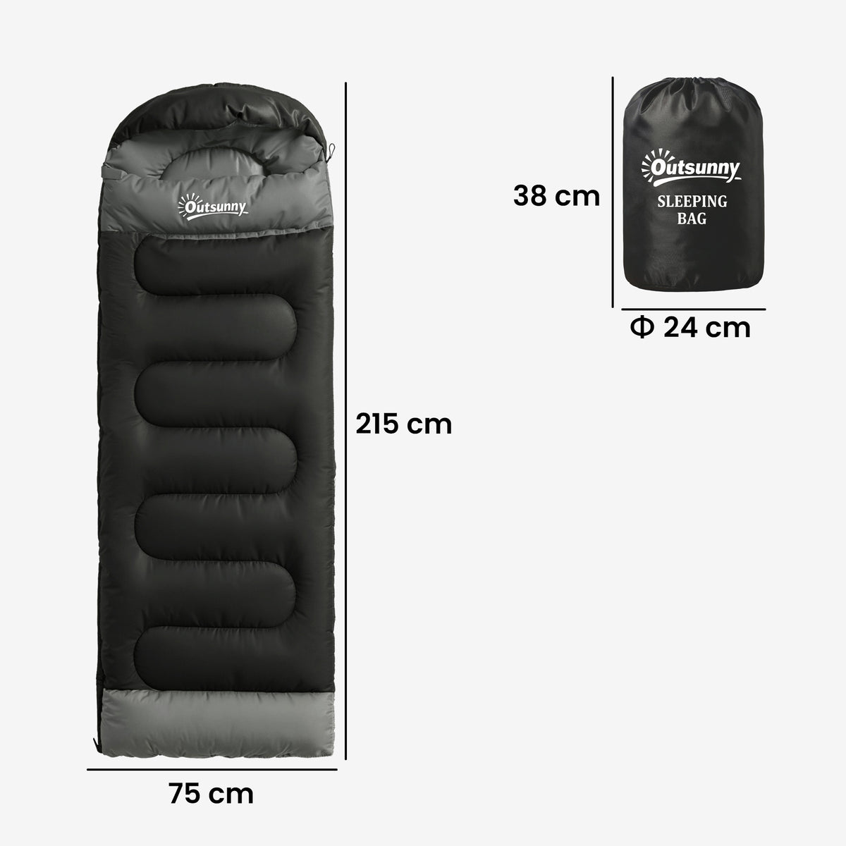 Sacco a Pelo Singolo per Adulti, Leggero e Compatto, 75x215 cm, Nero