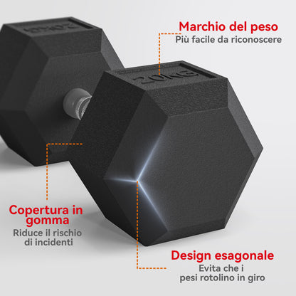 Manubrio Esagonale da 20kg in Acciaio e Gomma per Workout in Palestra, Casa e Ufficio, Nero
