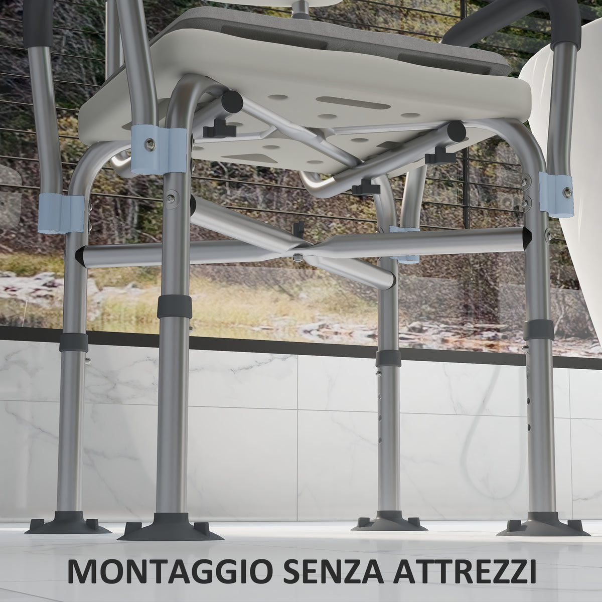 Sedia Doccia ad Altezza Regolabile con Braccioli e Cuscino Rimovibile 53.5x52x80-90 cm, Bianca