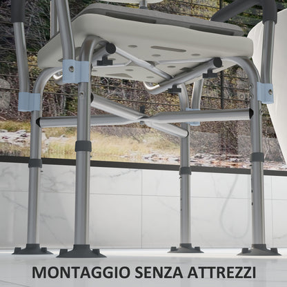 Sedia Doccia ad Altezza Regolabile con Braccioli e Cuscino Rimovibile 53.5x52x80-90 cm, Bianca