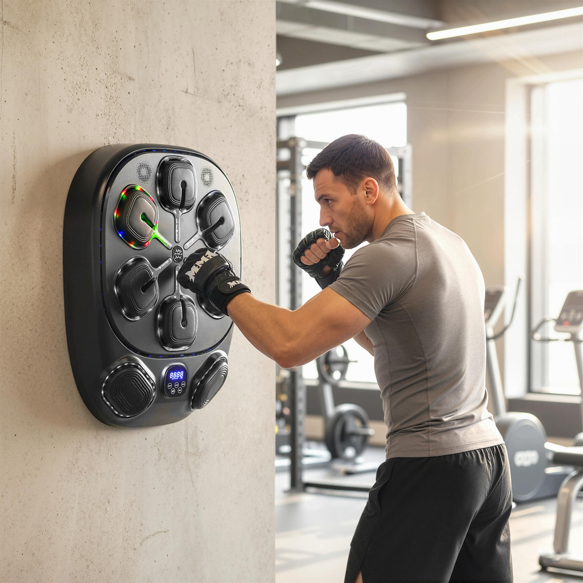 Macchina da Boxe Musicale a Parete con 9 Modalità, Luci LED e Connessione Bluetooth, 61x48x11 cm, Nero