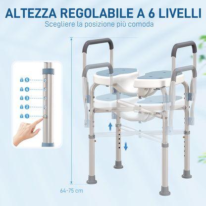 Sgabello da Doccia con Seduta Scanalata e Braccioli, Altezza Regolabile e Piedini Antiscivolo, Azzurro