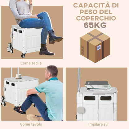 Carrello Spesa Pieghevole, Carrello in Alluminio, Ruote per Scale, Bianco