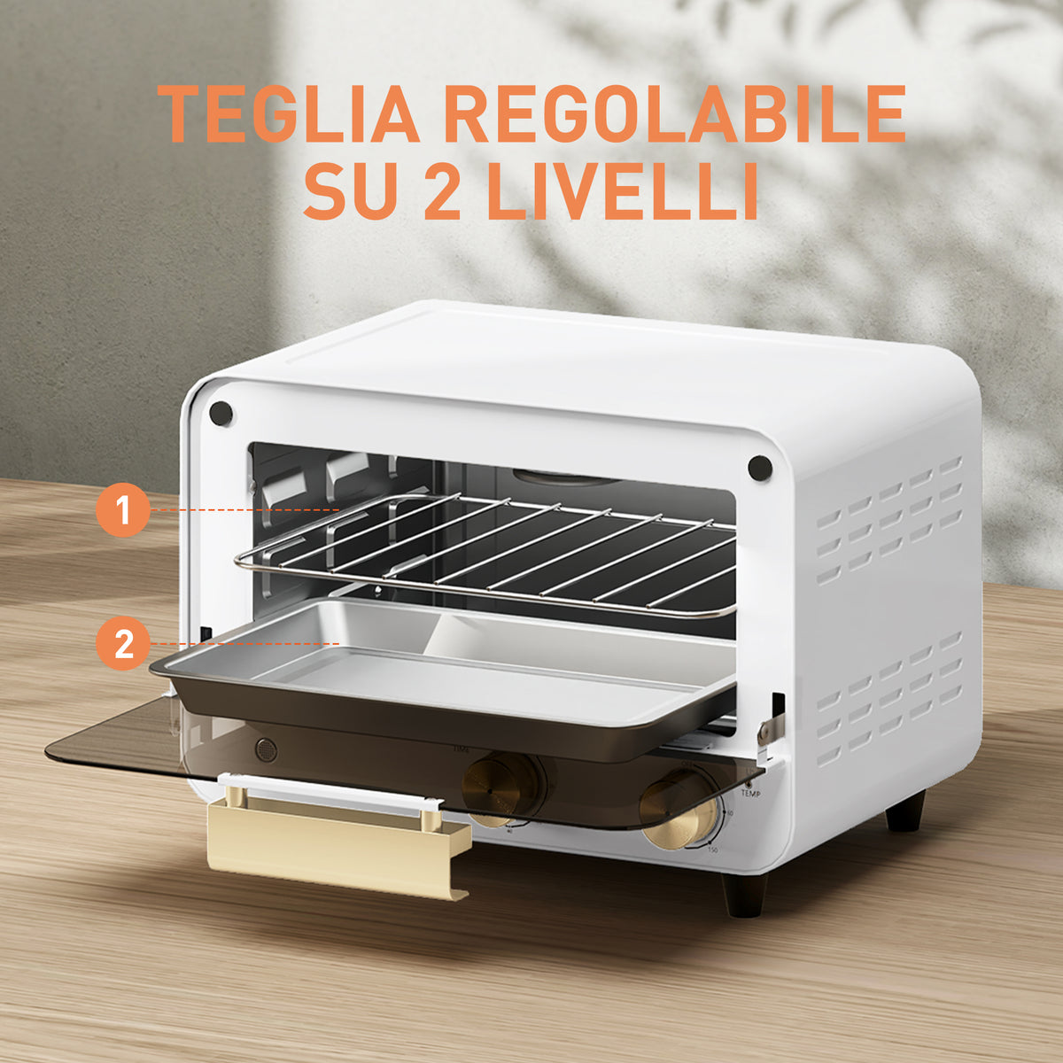 Fornetto Elettrico 12L con Timer e Temperatura Regolabile, in Acciaio e Plastica, 31.5x27.7x22.7 cm, Bianco e Oro