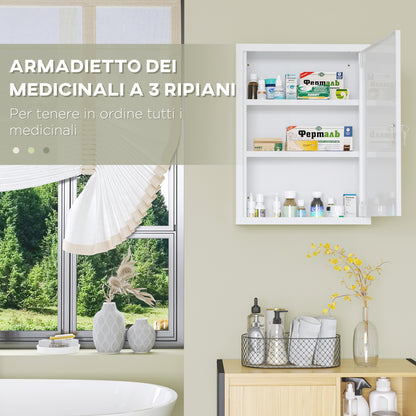 Armadietto Medicinali a 3 Ripiani con Serratura e 2 Chiavi, in Acciaio, 40x15x53.5 cm, Bianco