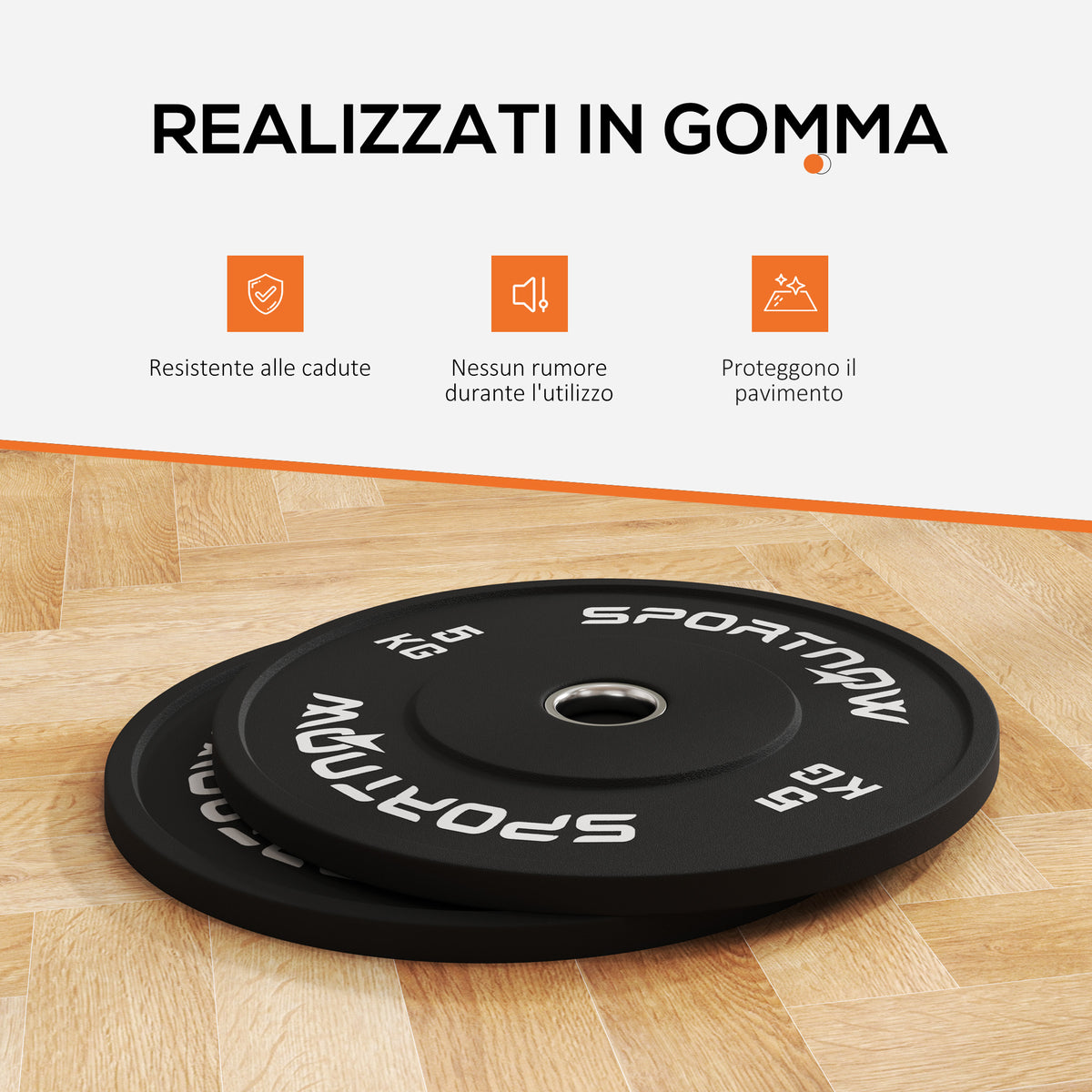 Set 2 Dischi Pesi da 5kg in Gomma per Manubri e Bilancieri, 45x2 cm, Nero