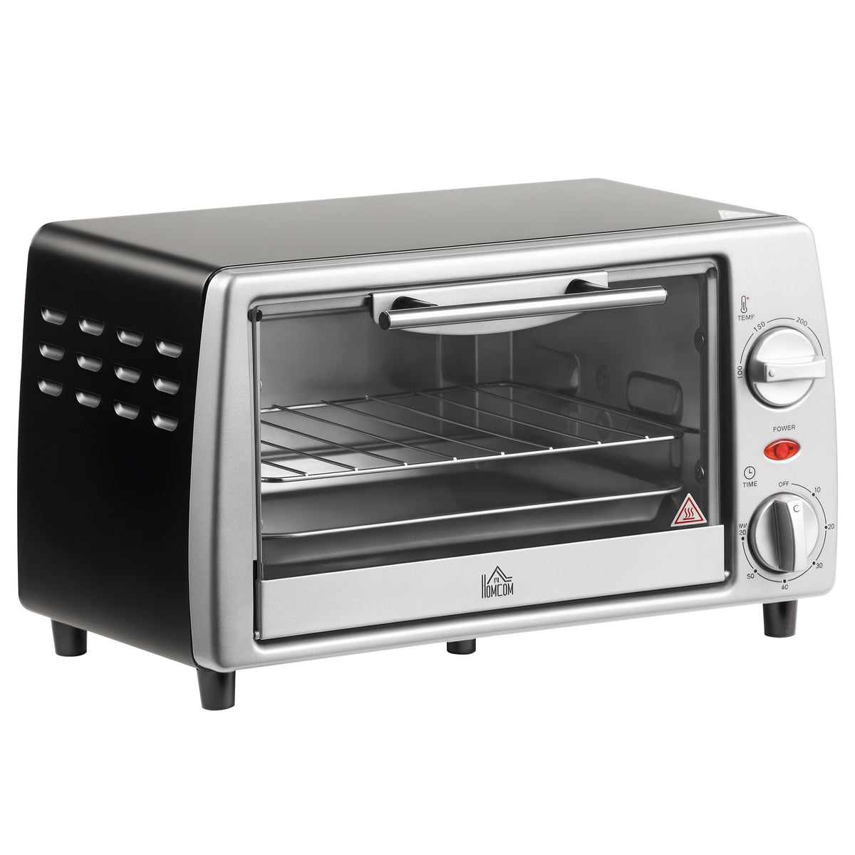Fornetto Elettrico 10L Temperatura Regolabile e Timer, Griglia e Teglia Incluse, 750W, 36.5x26x22cm, Argento Nero