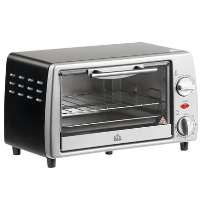 Fornetto Elettrico 10L Temperatura Regolabile e Timer, Griglia e Teglia Incluse, 750W, 36.5x26x22cm, Argento Nero