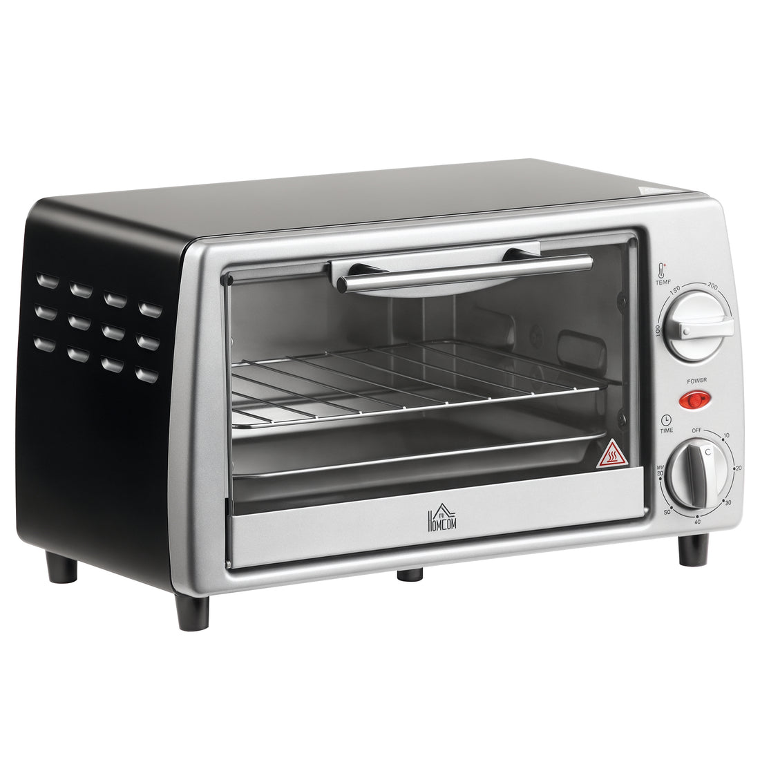 Fornetto Elettrico 10L Temperatura Regolabile e Timer, Griglia e Teglia Incluse, 750W, 36.5x26x22cm, Argento Nero