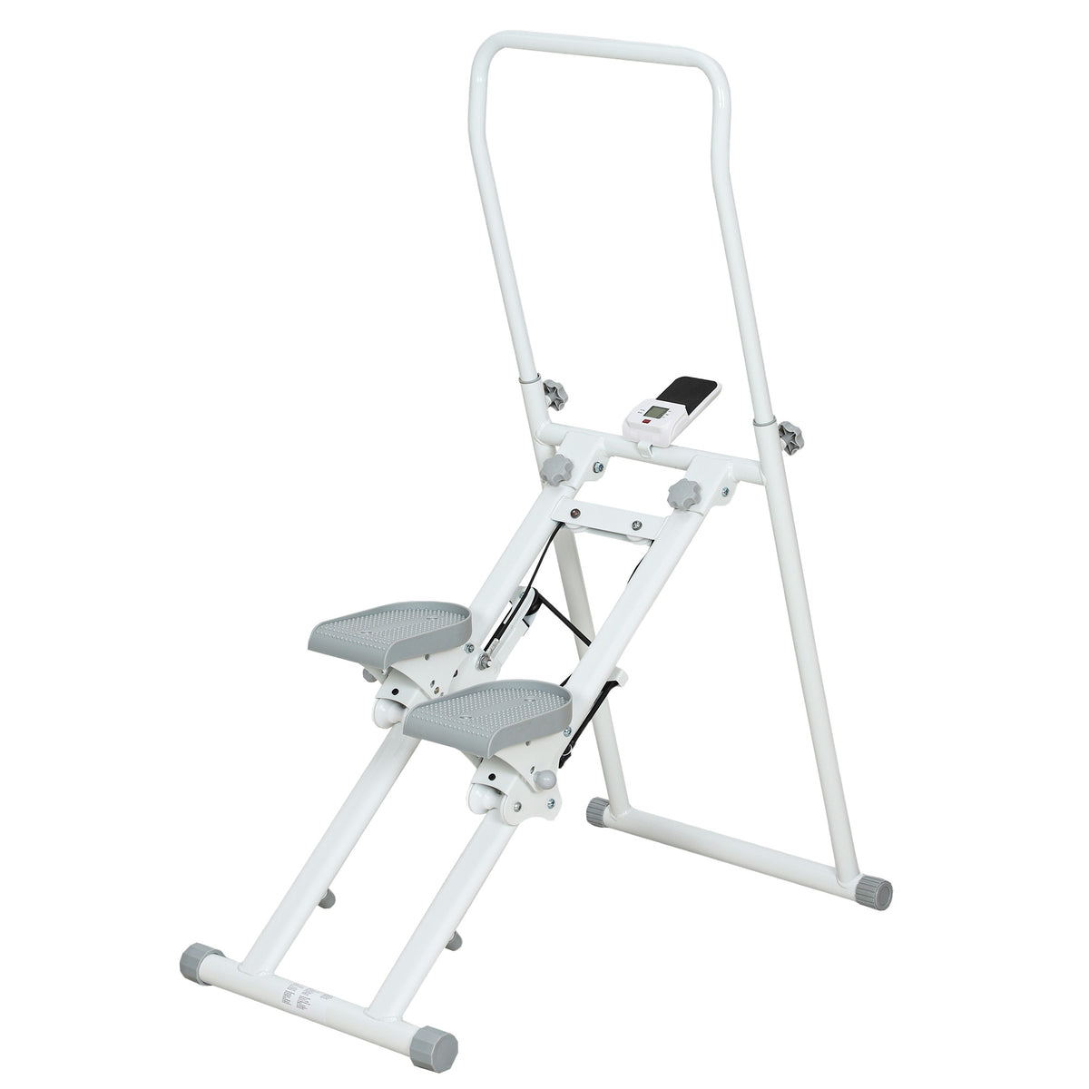 Stepper Vertical Climber Pieghevole con Impugnatura Regolabile, Pedali Antiscivolo e Monitor LCD, Bianco