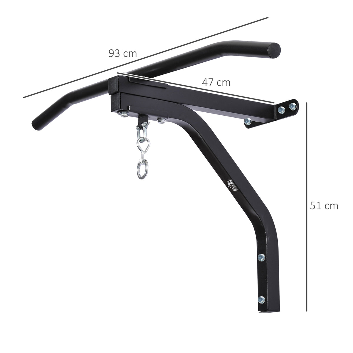 Staffa di supporto per sacco da boxe con barra per trazioni, 93x47x51cm, Nero
