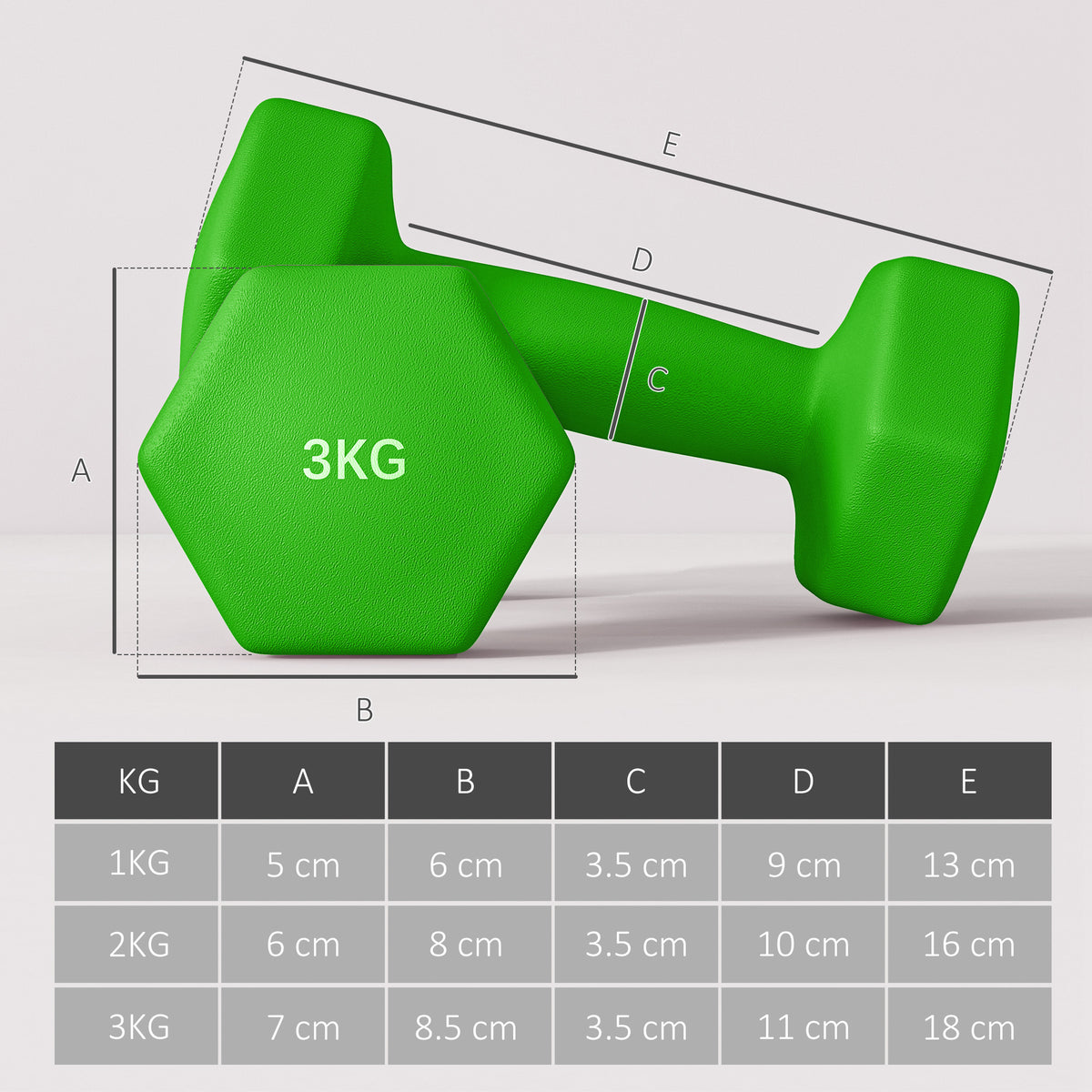 Set Manubri con Supporto, 6 Manubri Totali 2x1 kg, 2x2 kg, 2x3 kg, Multicolore