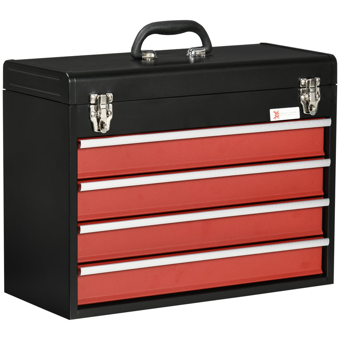 Cassetta Porta Attrezzi in Acciaio con 4 Cassetti e Vassoio Superiore, 51x22x39.5 cm, Rosso e Nero