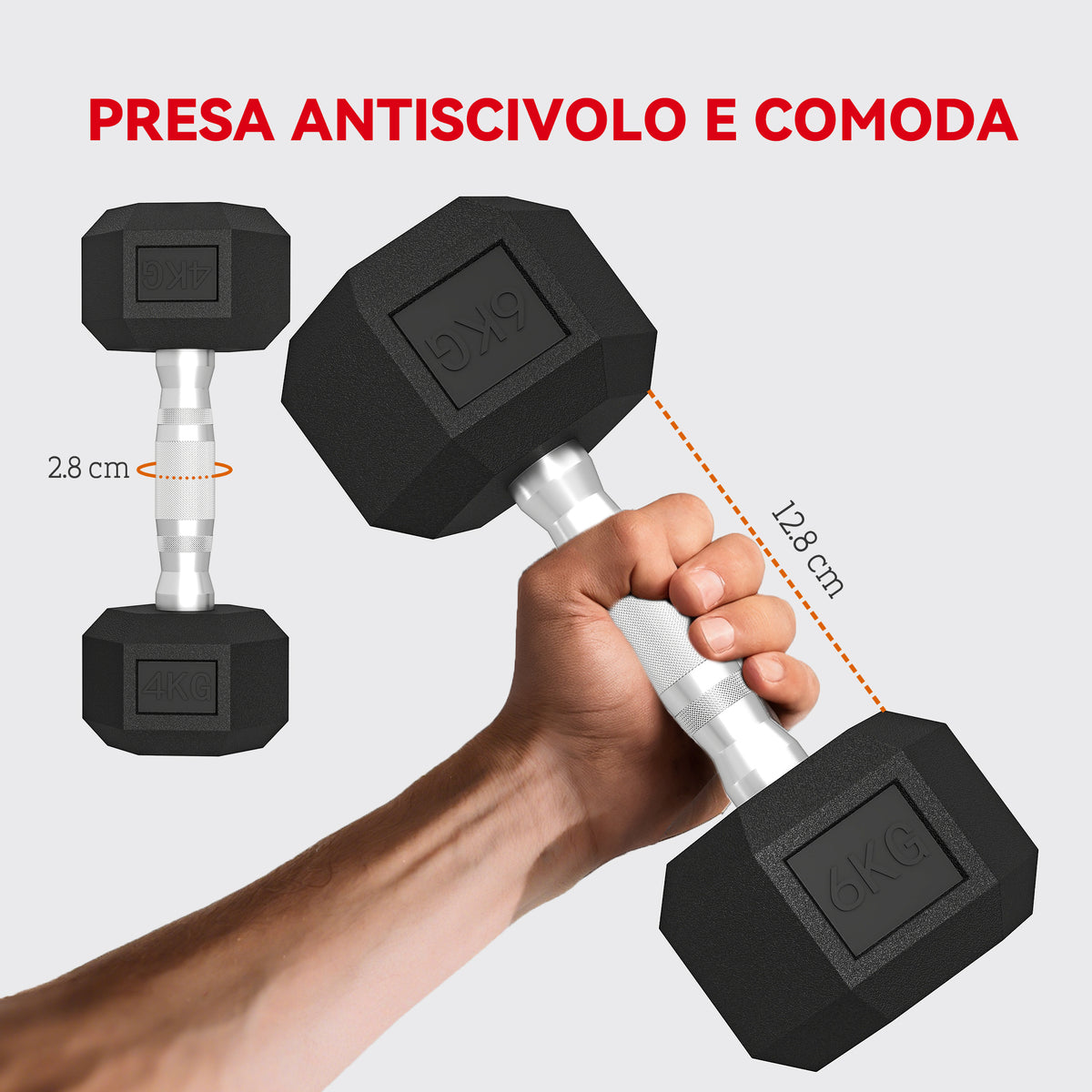 Set di Manubri Palestra con Supporto in Metallo con Impugnatura Antiscivolo, 2x4kg, 2x6kg, 2x8kg, Nero