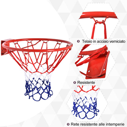Canestro Basket da Muro in Ferro con Rete in Nylon per Esterno e Interno, ?46cm