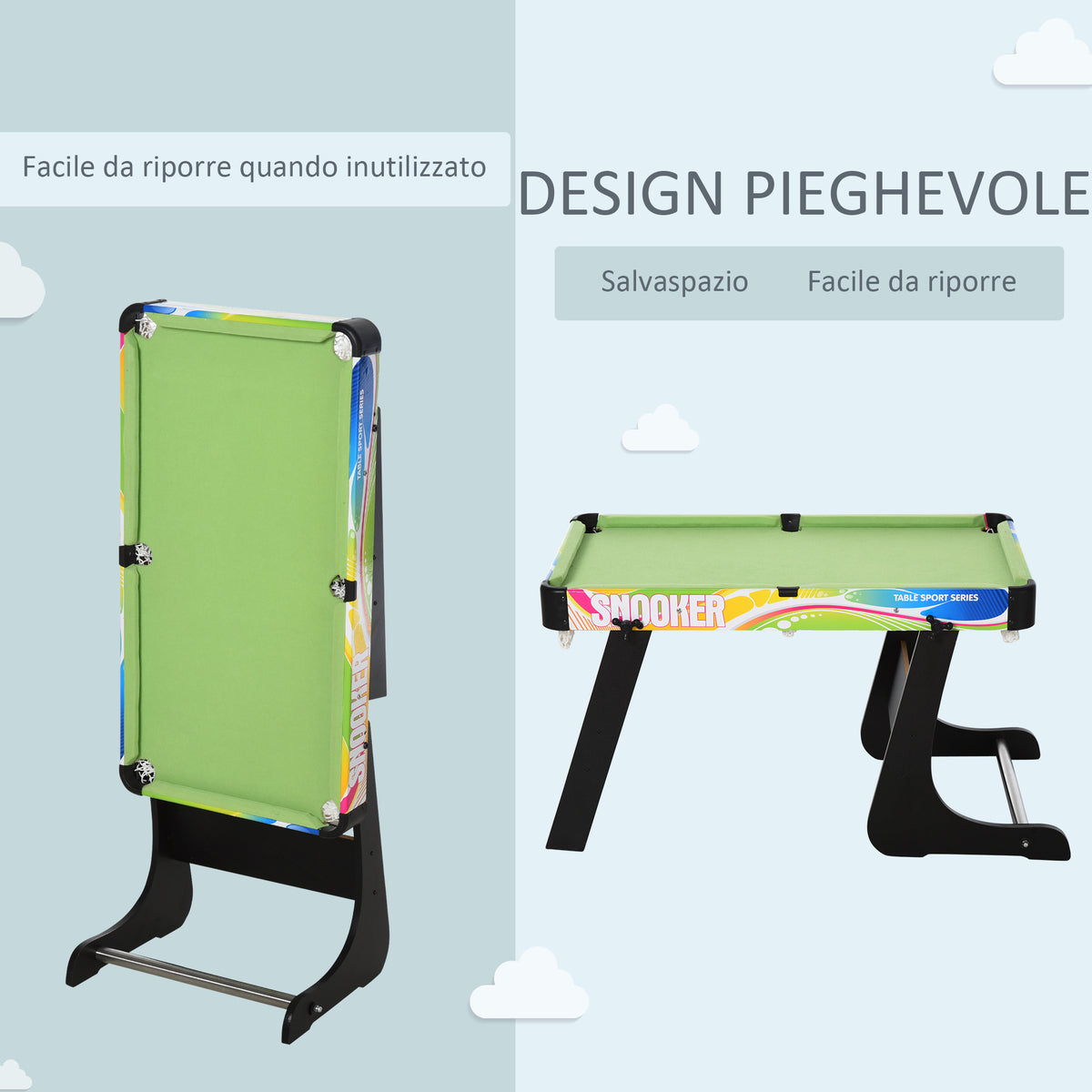 Tavolo da Gioco 4 in 1 Pieghevole per Calcio-Balilla, Biliardo, Air Hockey e Ping Pong, in MDF e Plastica