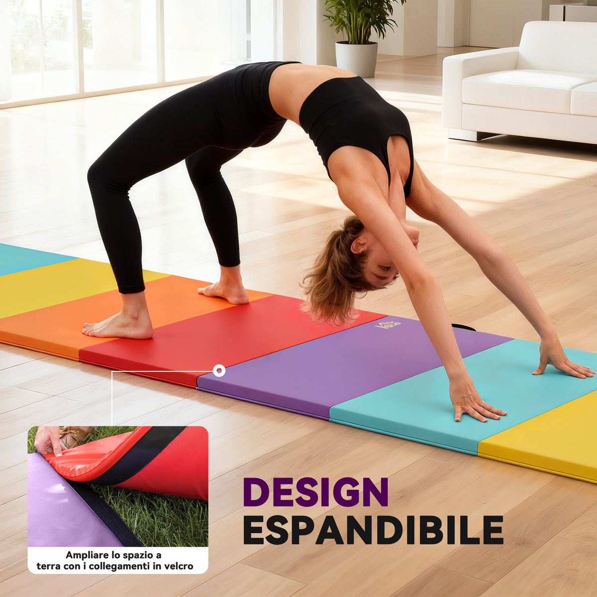 Tappetino Fitness per Palestra e Casa, 5 Pannelli Pieghevoli, 195x76x3cm