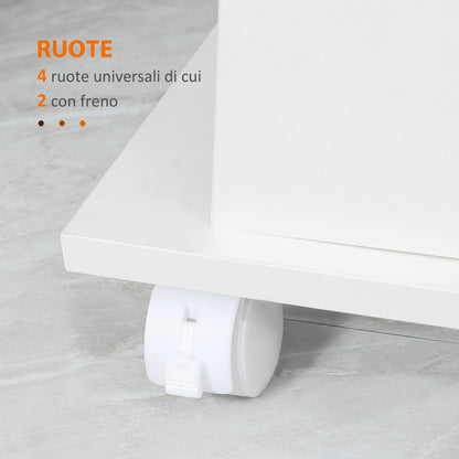 Carrello da Cucina Portavivande in Legno con 2 Ripiani e Ruote, 60x38x77cm, Bianco