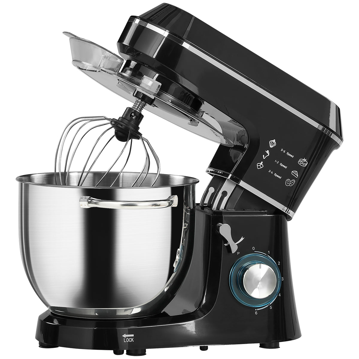 Impastatrice Planetaria 1400W con Ciotola 7L e 6 Velocità, Gancio Impastatore, Frusta e Sbattitore, Nero