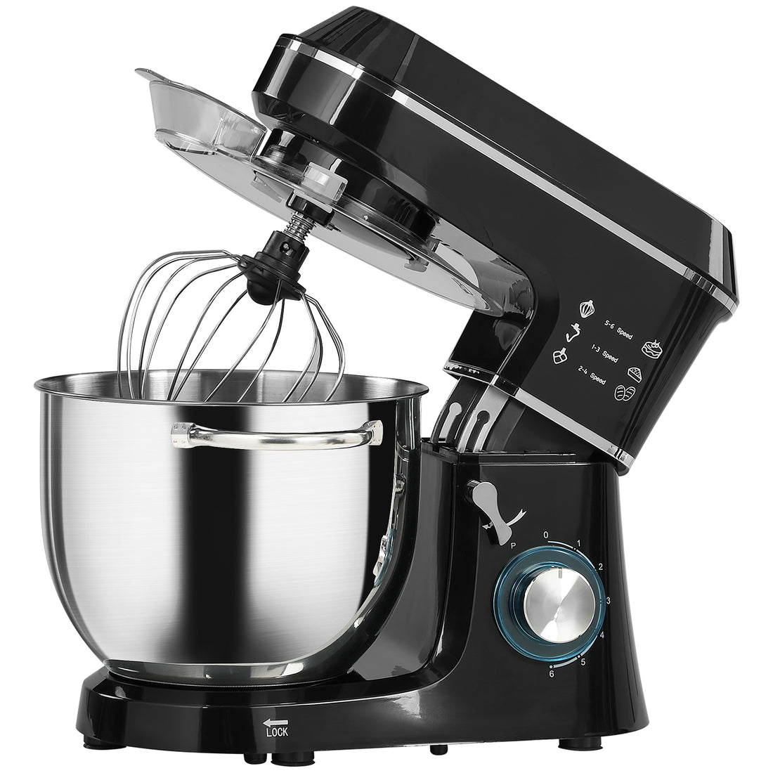 Impastatrice Planetaria 1400W con Ciotola 7L e 6 Velocità, Gancio Impastatore, Frusta e Sbattitore, Nero
